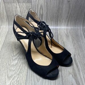 Unisa Black Suede Peep-Toe Lace-Up Heels